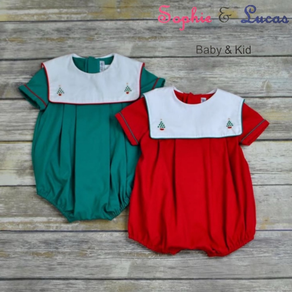 Sophie & Lucas Christmas Tree Corduroy Bubble Romper